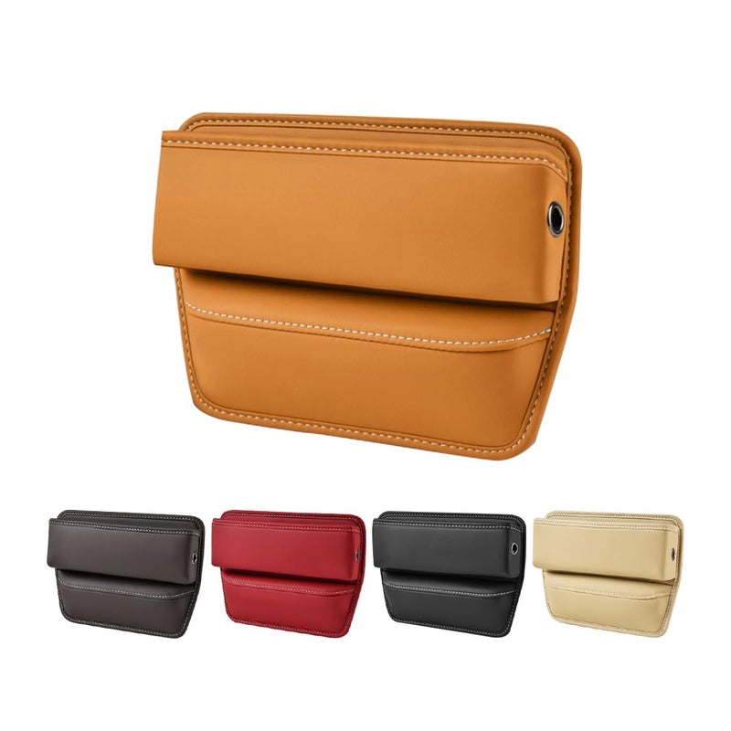 Kewucn Car Seat Gap Organizer Adjustable Leather Front Seat Gap Filler Storage Box Multifunctional Auto Console Side Pocket Organizer for Phone Glasses Key Card Car Accessories Khaki
